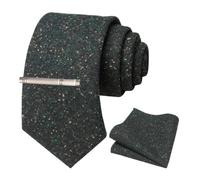 JEMYGINS Cravate Homme Vert foncé avec des points jaunes en Laine Coton Laine et Pinces à cravate et Carre de poche Emsemble