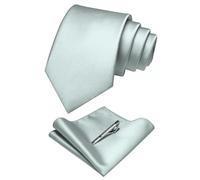 JEMYGINS Cravates de mariage et mouchoir de poche pour homme - Couleur unie - Différentes couleurs, Argent clair/bleu clair/blanc égyptien, M