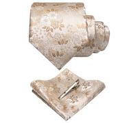 JEMYGINS Cravates et mouchoirs de poche à fleurs pour homme disponibles avec pince à cravate, champagne/coquille de noyer, M