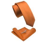 Jemygins Ensemble de cravate fine pour homme et mouchoir avec pince à cravate 6 cm, Orange 2., M