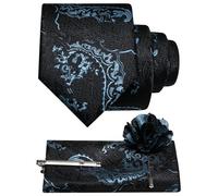 JEMYGINS Ensemble de cravates à base noire pour homme, mouchoir de poche, pince à cravate, pince à cravate avec motif baroque, pour mariage, affaires, fête, multicolore