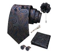 JEMYGINS Ensemble de cravates brodées Paisley pour homme, mouchoir de poche, pince à cravate, boutons de manchette, pour mariage, fête, affaires, multicolore