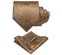 JEMYGINS Ensembles de cravates et pochettes fleuries pour homme avec pince à cravate disponibles, café, M
