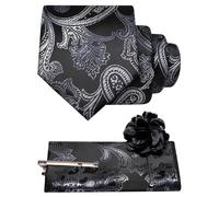 JEMYGINS Lotus Crest Paisley Ensemble de cravates pour homme Multicolore, noir/argent, Einheitsgröße