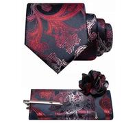 JEMYGINS Lotus Crest Paisley Ensemble de cravates pour homme Multicolore, noir et bordeaux, Einheitsgröße
