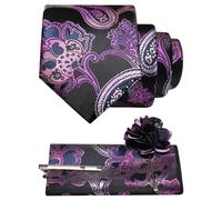 JEMYGINS Lotus Crest Paisley Ensemble de cravates pour homme Multicolore, Noir/violet, Einheitsgröße