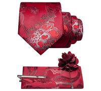 JEMYGINS Lotus Crest Paisley Ensemble de cravates pour homme Multicolore, rouge/argenté, Einheitsgröße