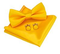 JEMYGINS Noeud Papillon Homme Jaune en Soie Réglable Multicolores et Boutons de Manchette et Carré de poche Ensemble Compris boîte