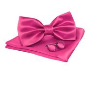 JEMYGINS Noeud Papillon Homme Rose en Soie Satin Double Pli Mariage école fête et Boutons de Manchette et Carré de poche Ensemble Compris boîte(13)
