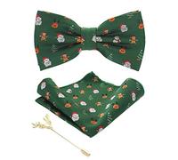 JEMYGINS Noeud Papillon Homme Vert, cadeau de Noël en Soie de Noël Christmas et Boutons de Manchette et Carré de poche Ensemble Compris boîte