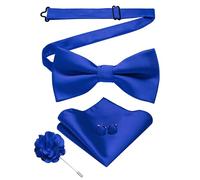 JEMYGINS Nœud papillon pour homme en sergé uni avec boutons de manchette carrés et fleurs - Coffret cadeau pour les fêtes, les affaires et les mariages, bleu, M
