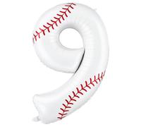 Jenaai Grand ballon en aluminium en forme de chiffre 9 pour décoration de fête d'anniversaire sur le thème du baseball - 101,6 cm - Pour anniversaire, fête prénatale, toile de fond