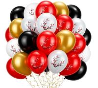 Jenaai Lot de 60 ballons Hibachi en latex pour décoration de fête - Rouge/blanc/noir/doré - 30,5 cm - Décorations de fête - Pour le Nouvel An chinois, la maison, le restaurant japonais