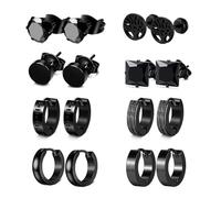JENCVNL Boucle D'oreille Homme, Acier Inoxydable Clous d'Oreilles Rond Noir Argent Clou Boucles d'oreille Boucles d'Oreilles Créoles Piercing Anneau pour Hommes Garçons