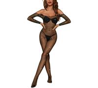JENCVNL Femme Bodystocking Sexy Résille Lingerie Fishnet Bodys Combinaison Ouverte RéSille Bodysuit Babydoll Bas Dentelle Lingerie Érotique pour Femmes (Noir avec des Paillettes)