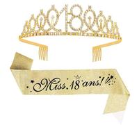 jenich (2 pcs) 18 Ans Femme Couronne 18 Ans Anniversaire Echarpe 18 Ans Diadème Tiare de Couronne 18 Ans Écharpe Happy 18th Birthday Décoration Ensemble d'anniversaire 18 Femmes