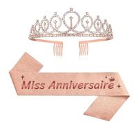jenich (2 pcs) Joyeux Anniversaire Echarpe Miss Anniversaire Diadème Tiare de Couronne Or Rose Écharpe Happy Birthday Décoration Ensemble d'anniversaire Femmes