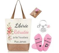 jenich Cadeau Retraite Sac Retraitée Tote Bag Retraite Porte Clé Retraite Chaussette Retraite Cadeau Idée pour Femme Fin d'Année Noël