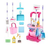 Jenilily Chariot de Nettoyage pour Enfants à partir de 2, 3, 4 Ans avec serpillère, Seau, balais, brosses, Pelle à poussière, balayette, Chariot de Nettoyage