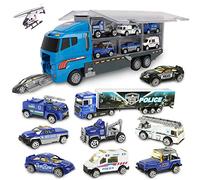 Jenilily Voiture de Police Camion Porteur pour Enfant de Voitures, Cadeau pour Garçons Mini Jouet Véhicule