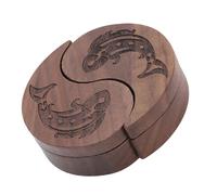 Jenivaint Boîte de Rangement pour Médiators en Bois de Noyer, Couvercle Rotatif Magnétique, Design Tai Chi avec 2 Boîtes pour Médiators, Bagues, Boucles D'oreilles et Petits Objets