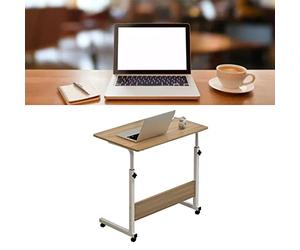 Jenivaint Table de Chevet Relevable, Bureau Mobile pour Ordinateur Portable en Forme de C avec Cadre en Métal Robuste pour Canapé-lit à la Maison, Taille 60 X 40 Cm (Couleur Noyer)