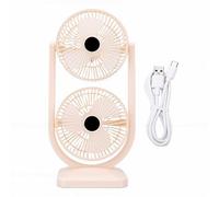 Jenivaint Ventilateur de Bureau USB, Ventilateur à Double Tête, Rechargeable par USB, 2400 MAh, 3 Vitesses, Petite Tour, de Refroidissement pour Bureau, Maison, (Kaki)