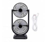 Jenivaint Ventilateur de Bureau USB, Ventilateur à Double Tête, Rechargeable par USB, 2400 MAh, 3 Vitesses, Petite Tour, de Refroidissement pour Bureau, Maison, (GRAY)