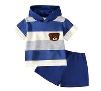 JENJON Ensemble pour Tout-petit Garçon Polo à Manches Courtes Brodé d'un Ours et Short 2 Pièces Vêtements de Printemps et d'été Décontractés Sweat à capuche bleu roi 6-9 Mois