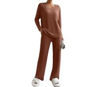 JENJON Femme Ensemble de Costume 2 Pièces Manches Longue Tricot Côtelé Pantalon Droit Survêtement Col en V Automne Hiver