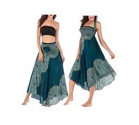 JENJON Femme Robe Imprimé Fleurie Ete Boheme Jupe Style Ethnique 2 en 1 sans Manche Plage Strap Wrap Taille Unique D-Blu & Vert