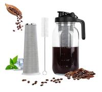 Jenmayt Carafe cold brew 2 L/60 Oz,Couvercle avec poignée et filtre en acier inoxydable,Machine à café Cold Brew,café froid,Bocal Mason,Pour cafe et thé infusés à froid