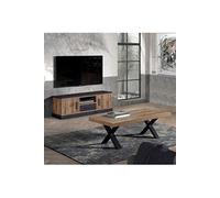 JENNA - Ensemble Table Basse + Meuble TV Aspect Bois et Métal -