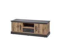 JENNA - Meuble TV 2 Portes Aspect Bois et Métal Poudré Noir -