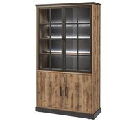 JENNA - Vitrine 4 Portes Aspect Bois et Métal Poudré Noir