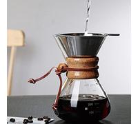 Jenngaoo Cafetière à Verre Manuel 400 ml, Cafetière à Filtre Permanent en Acier Inoxydable avec Manche en Bois, pour Maison, Bureau et Voyage