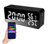 Jenngaoo HOMHOL Digital Clock, LED Display Mirror Desk Clock with 5 Alarms Snooze Countdown 12/24H Mode Date Temperature Humidity Display Automatic Brightness Adjustable Volume for Bedroom (Noir)