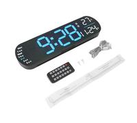 Jenngaoo Horloge Murale Numérique avec Télécommande, Grand Écran LED Affichage Clair, Alarme Double, Minuterie Compte à Rebours, 8 Couleurs Réglables pour Salon et Chambre (Bleu)
