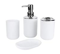 Jenngaoo Kit Accessoires Salle de Bain, Set 4 Pièces Distributeur Savon Récipient Rangement Goblet Rincage Plateau, Plastique Électrodéposé (Blanche)