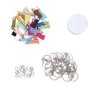 Jenngaoo Kit de Sublimation pour Porte clés en Aluminium, Transfert Thermique Accessoires avec Anneaux et Franges pour Artisanat, 20 Blanks 20 Anneaux 20 Franges Manuel, Cadeaux Pe (Rond 2,6 pouces)