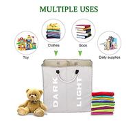 Jenngaoo Panier à linge pliable 2 sections avec poignée en alliage, sac de tri en tissu Oxford 54x50x23 cm, rangement portable multifonction pour organisation maison et classement