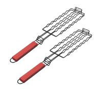 Jenngaoo Panier de barbecue pour hot dogs et saucisses, Grille multifonction pour cuisson uniforme, 2 pièces, en acier, Poignée en bois, Pour grills, camping et pique niques