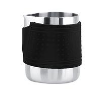 Jenngaoo Pichet à Café en Acier Inoxydable pour Mousser le Lait, Verseuse Latte Résistante à la Chaleur avec Couvercle Silicone pour Barista Maison (Noire)