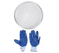 Jenngaoo Tamis à Sable Sol Compost Jardinage, Passoire Jardin Acier Inoxydable 30 cm Diamètre Supérieur 22 cm Diamètre Inférieur 6 cm Hauteur pour Seau 5 Gallons avec Gants Antidér (Trou de 6 mm /