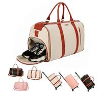 Jenni Bag Sac de voyage avec roulettes, sac à vêtements pour voyage, sac à vêtements élégant avec poche pour articles de toilette, bandoulière et compartiment à chaussures, sac de sport pliable 2 en 1