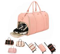 Jenni Bag Sac de voyage avec roulettes, sac à vêtements pour voyage, sac à vêtements élégant avec poche pour articles de toilette, bandoulière et compartiment à chaussures, sac de sport pliable 2 en 1