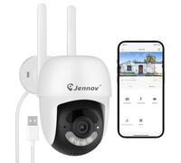 Jennov 2K Camera Surveillance WiFi Exterieure, 360° PTZ IP Caméra avec Audio Bidirectionnel, Suivi Automatique, Vision Nocturne, 24/7 Enregistrement, Détection de Mouvement, Compatible avec Alexa