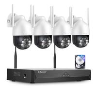 Jennov 【5MP+360°PTZ】 Kit Caméra de Surveillance WiFi Extérieure, 10CH 5MP NVR 1TB et 4X5MP PTZ Caméra avec Audio Bidirectionnel, Vision Nocturne Couleur, Détection de Personne, Enregistrement 24/7