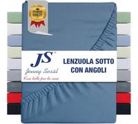 Jenny SESAL Drap Housse - Couleur Unie - 100% Coton fabriqué en Italie - lit Double, Simple et Une Place et Demi- Large Choix de Couleurs et de Tailles (Bleu Clair, Une Place et demie)