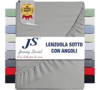 Jenny SESAL Drap Housse - Couleur Unie, fabriqué en Italie, lit Double, Simple et Une Place et demie, Large Choix de Couleurs et de Tailles (Gris Clair, Une Place et Demi)
